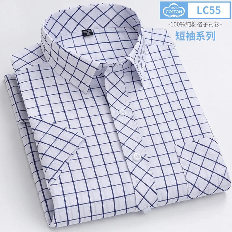 2025 Summer Cotton Plaid Short Sleeve Shirts For Men Plus Size Regular Fit Classic Young England Style Shirts Man&
