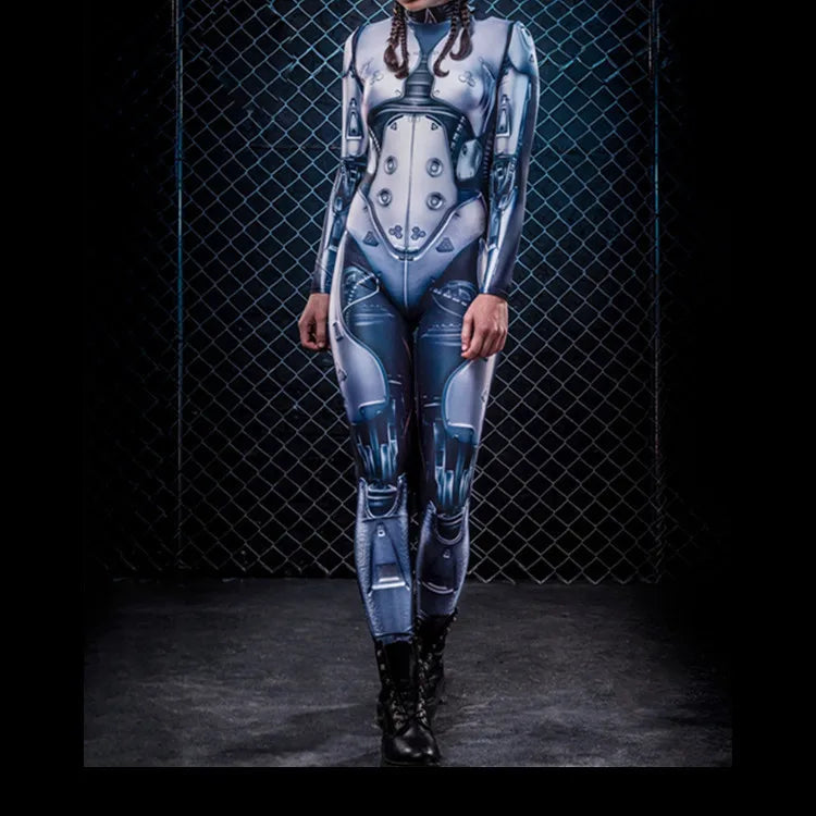 Robot Punk Jumpsuit Catsuit Sexy Female Women Cosplay Costume Skeleton Cyberpunk Steampunk Zentai Suit Halloween Bodysuit ShedPoundsPortal