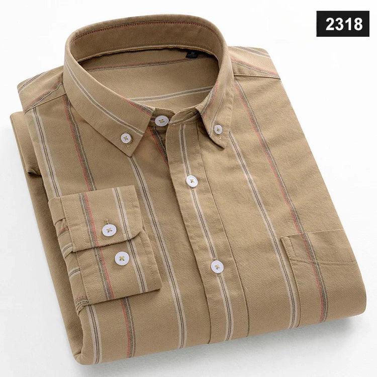 Casual Long-sleeve Shirts for Men Slim Fit Plain Shirt 100%cotton Plaid Striped Tops Soft Designer Fashion Korean Trends Clothes ShedPoundsPortal