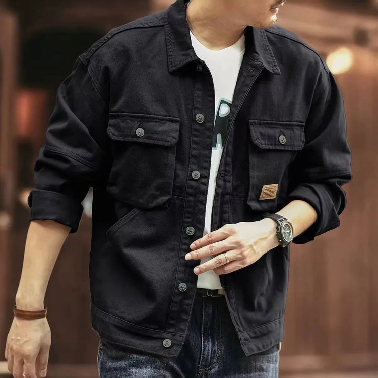 2025 Spring and Autumn New Fashion Solid Color Retro Cargo Jacket Men&
