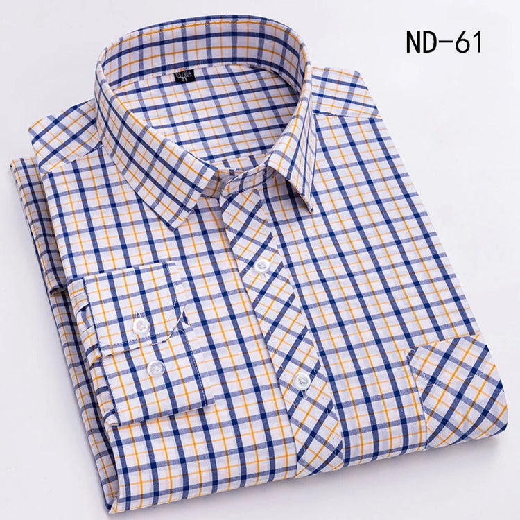 New Cotton Plaid Shirts For Man Long Sleeve Single Pocket Regular Fit Soft Easy Care Classic Dress Casual Shirts Man Clothing ShedPoundsPortal