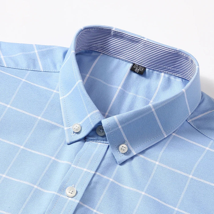 Cotton Fabric Breathable Men Oxford Short Sleeve Summer Plaid Striped Male Shirt Business Regular Fit Oversized Clothes ShedPoundsPortal