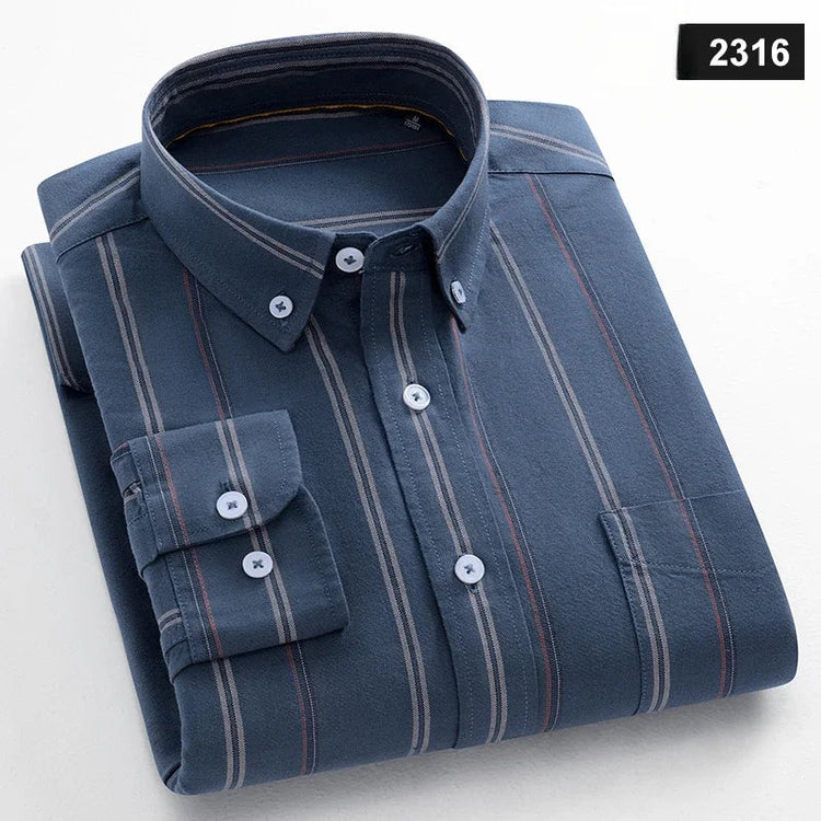Casual Long-sleeve Shirts for Men Slim Fit Plain Shirt 100%cotton Plaid Striped Tops Soft Designer Fashion Korean Trends Clothes ShedPoundsPortal