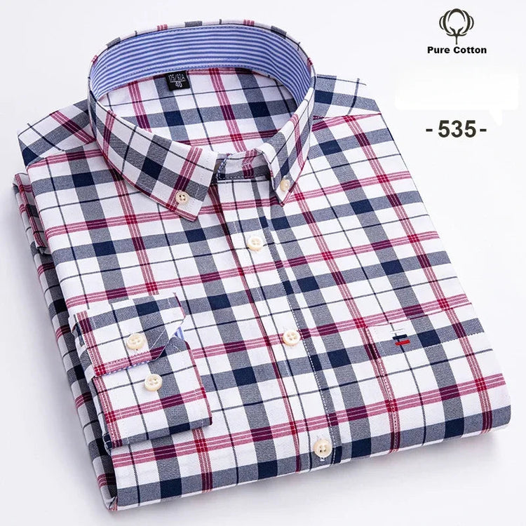 Fashion over size 7XL long-sleeve shirts for men 100%cotton Oxford slim fit plain shirt soft casual elegants designer clothes ShedPoundsPortal