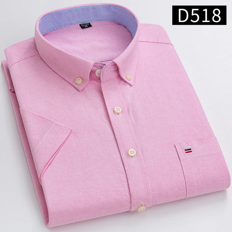 Cotton Fabric Breathable Men Oxford Short Sleeve Summer Plaid Striped Male Shirt Business Regular Fit Oversized Clothes ShedPoundsPortal