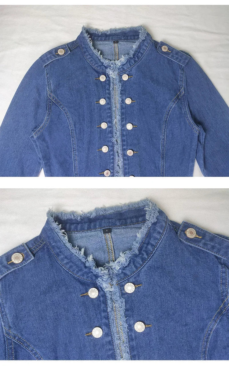 Short Jacket Denim Suit Coat Single-Breasted Stand-up Collar Thin Autumn Jackets Outwear Women Ripped ShedPoundsPortal