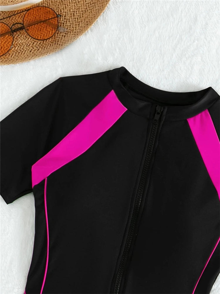 Short Sleeve Surfing Swimsuit 2024 Slim Bodysuit zipper Swimwear Women One Pieces Rash Guard Diving Clothe Bathing Swimming Suit ShedPoundsPortal