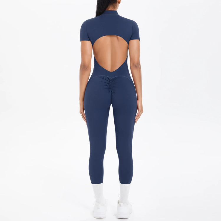 Sexy Backless Bodycon Scrunch Jumpsuit Raises Butt Women Dance Fitness Overalls Push Up With Chest Cushion Yoga Sport Jump Suit ShedPoundsPortal