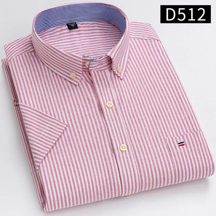 Cotton Fabric Breathable Men Oxford Short Sleeve Summer Plaid Striped Male Shirt Business Regular Fit Oversized Clothes ShedPoundsPortal