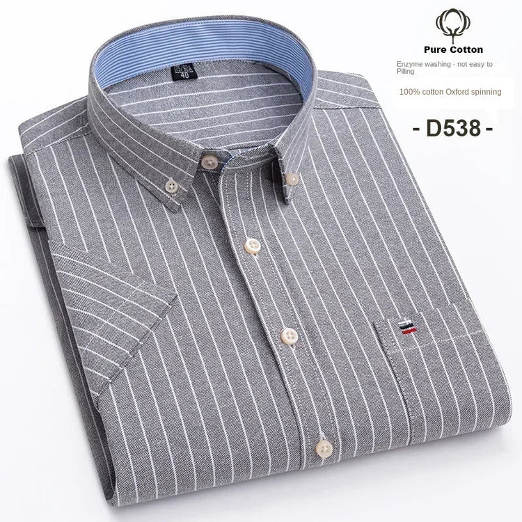 Cotton Fabric Breathable Men Oxford Short Sleeve Summer Plaid Striped Male Shirt Business Regular Fit Oversized Clothes ShedPoundsPortal