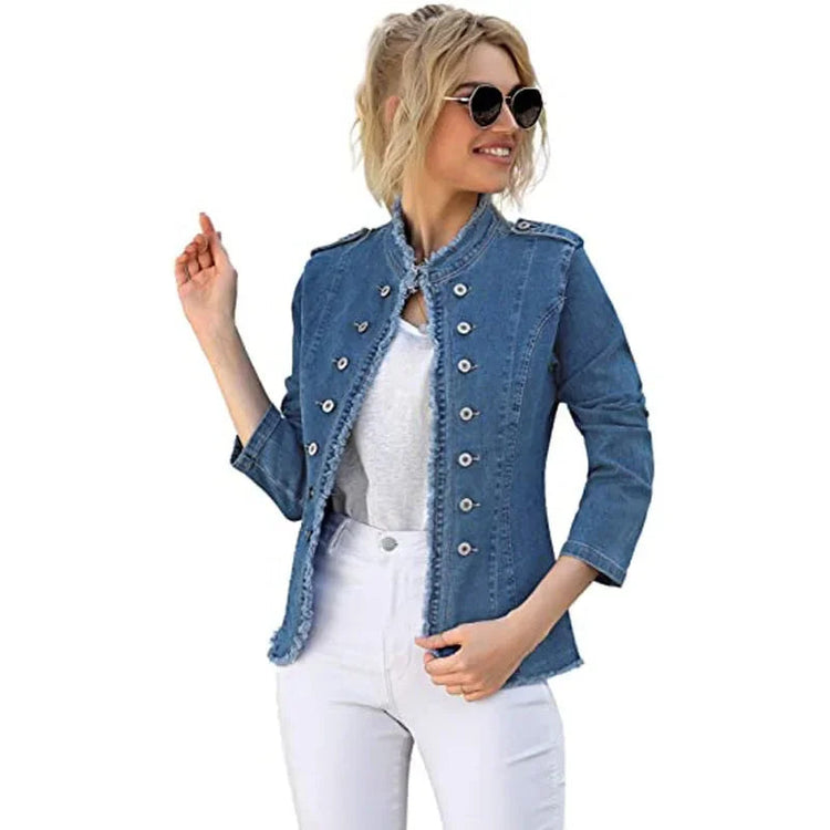 Short Jacket Denim Suit Coat Single-Breasted Stand-up Collar Thin Autumn Jackets Outwear Women Ripped ShedPoundsPortal