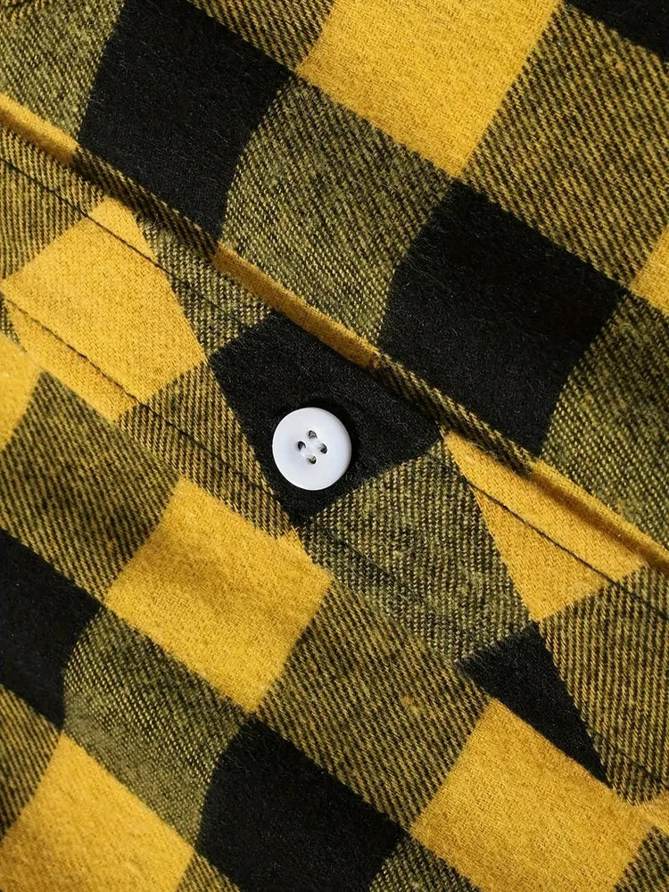 Mens Shirts Single Breaste Classic Plaid Smart Casual Flannel Shirt Long Sleeved Chest Two Pockets Design Spring Autumn Men Tops ShedPoundsPortal