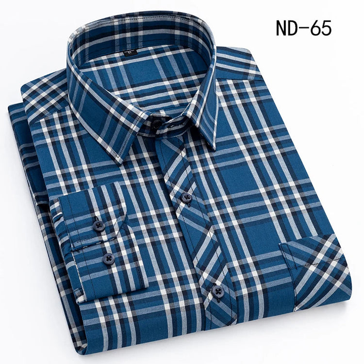 New Cotton Plaid Shirts For Man Long Sleeve Single Pocket Regular Fit Soft Easy Care Classic Dress Casual Shirts Man Clothing ShedPoundsPortal