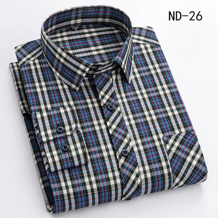 New Cotton Plaid Shirts For Man Long Sleeve Single Pocket Regular Fit Soft Easy Care Classic Dress Casual Shirts Man Clothing ShedPoundsPortal