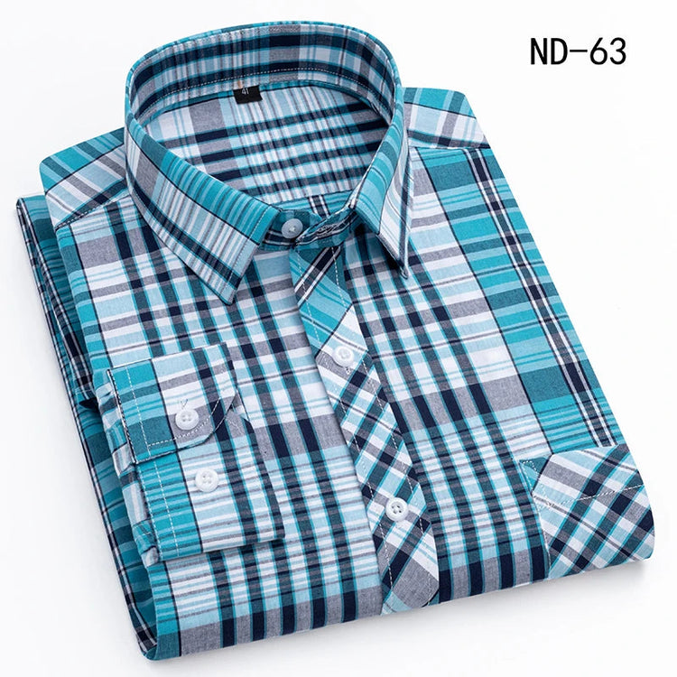 New Cotton Plaid Shirts For Man Long Sleeve Single Pocket Regular Fit Soft Easy Care Classic Dress Casual Shirts Man Clothing ShedPoundsPortal