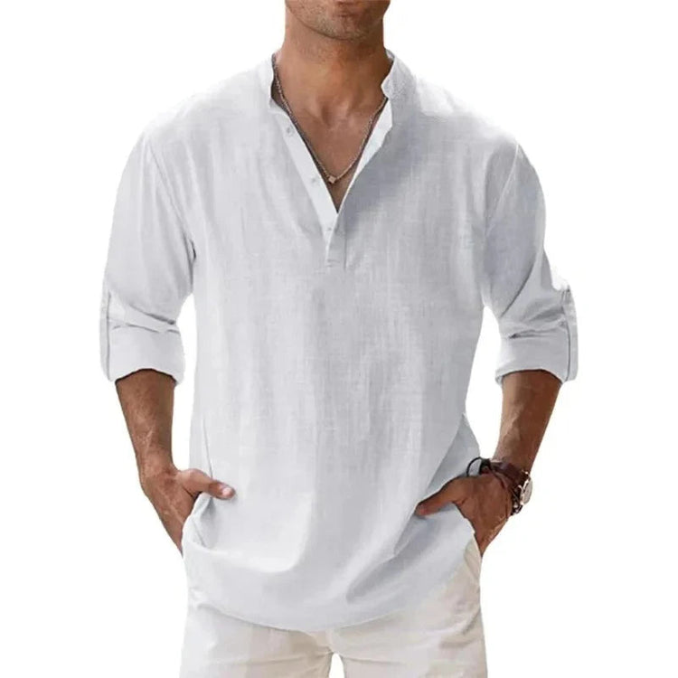 Streetwear Men Lightweight Shirts Long Sleeve Henley Cotton Linen Shirts for Men Beach Hawaiian Shirts Breathable Collar Tshirts ShedPoundsPortal