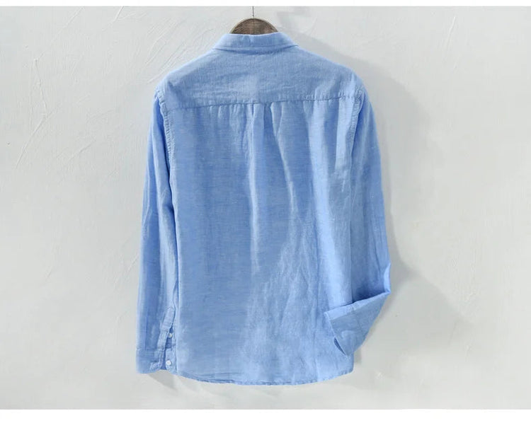 Mens Cotton Linen Shirt Breathable Casual Solid Colors Loose Turn-down Collar Long Sleeve Button Down Blouse Tops Shirts For Man ShedPoundsPortal