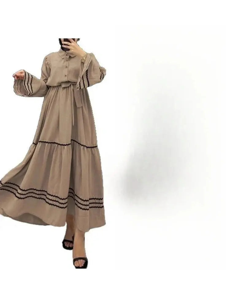 Muslim Dresses for Women Spring New Product Turn-down Collar Casual Abayas Elegant Good Fabric Turkey Saudi Camel Clothing ShedPoundsPortal