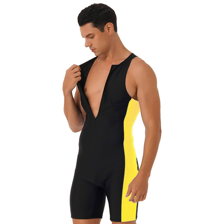 Summer Men One-piece Swimwear Swimsuit Sleeveless Front Zipper Swimming Shorts Bodysuit Triathlon Wetsuit Bathing Suit Beachwear ShedPoundsPortal