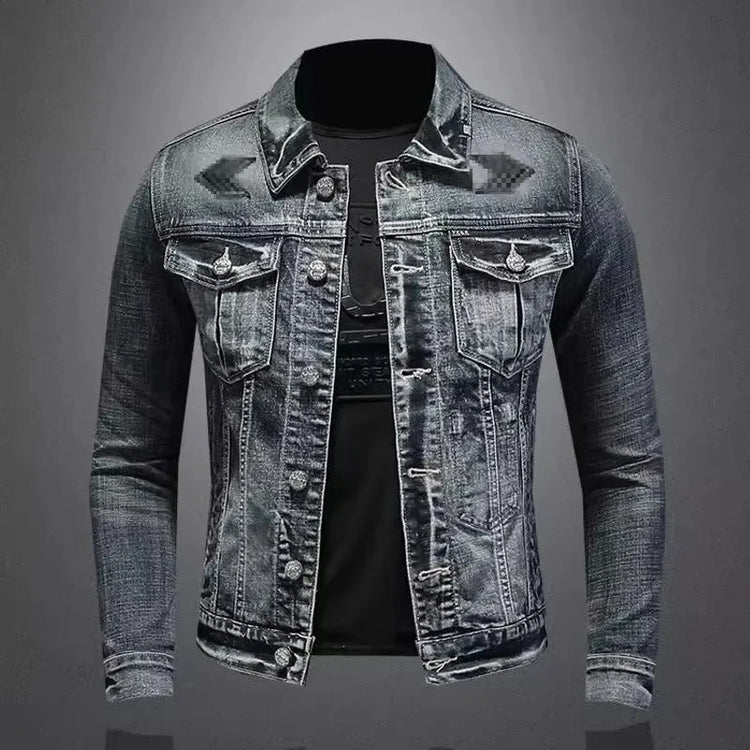Trendy Stand Collar Zip-Uplapel Motorcycle Denim Jacket Unique Vintage Sports Top For Men Casual Trendy Brand Jacket ShedPoundsPortal