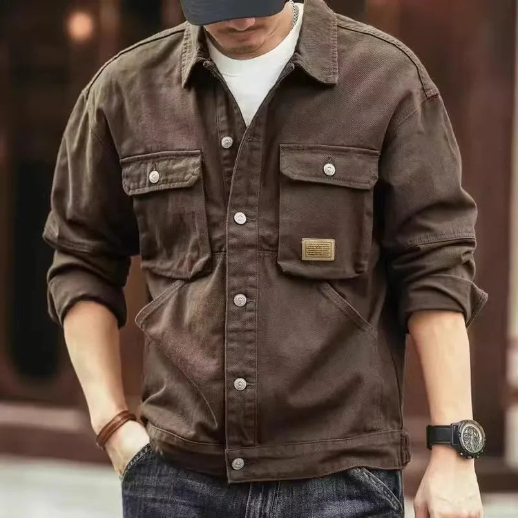 2025 Spring and Autumn New Fashion Solid Color Retro Cargo Jacket Men&