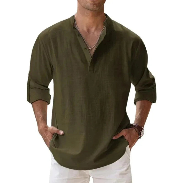 Streetwear Men Lightweight Shirts Long Sleeve Henley Cotton Linen Shirts for Men Beach Hawaiian Shirts Breathable Collar Tshirts ShedPoundsPortal