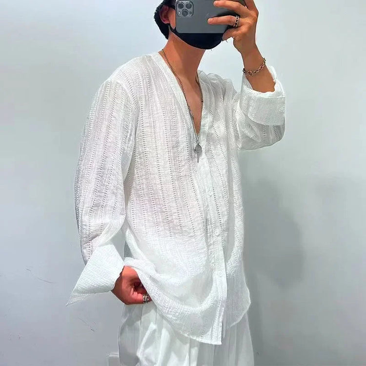 Mens Shirts Spring New Fashion Lace Long Sleeve Loose Casual T-shirt for Men ShedPoundsPortal