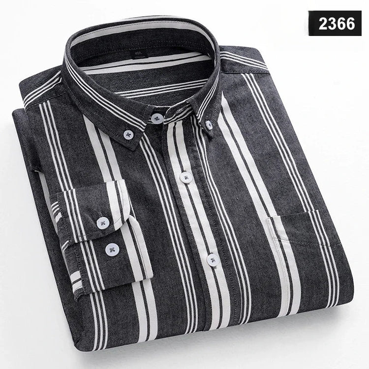Casual Long-sleeve Shirts for Men Slim Fit Plain Shirt 100%cotton Plaid Striped Tops Soft Designer Fashion Korean Trends Clothes ShedPoundsPortal