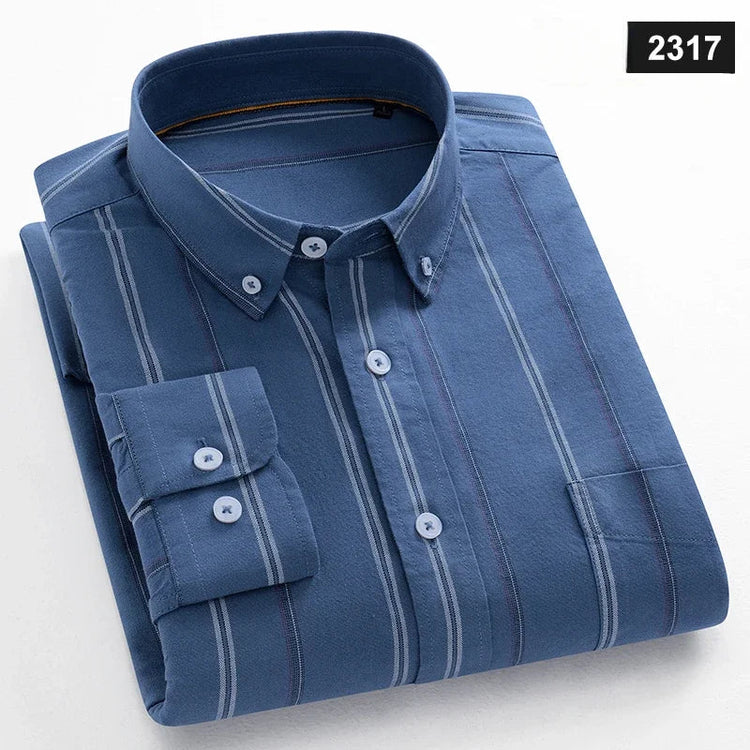 Casual Long-sleeve Shirts for Men Slim Fit Plain Shirt 100%cotton Plaid Striped Tops Soft Designer Fashion Korean Trends Clothes ShedPoundsPortal