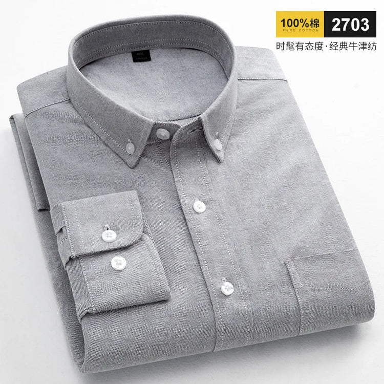 Casual Long-sleeve Shirts for Men Slim Fit Plain Shirt 100%cotton Plaid Striped Tops Soft Designer Fashion Korean Trends Clothes ShedPoundsPortal