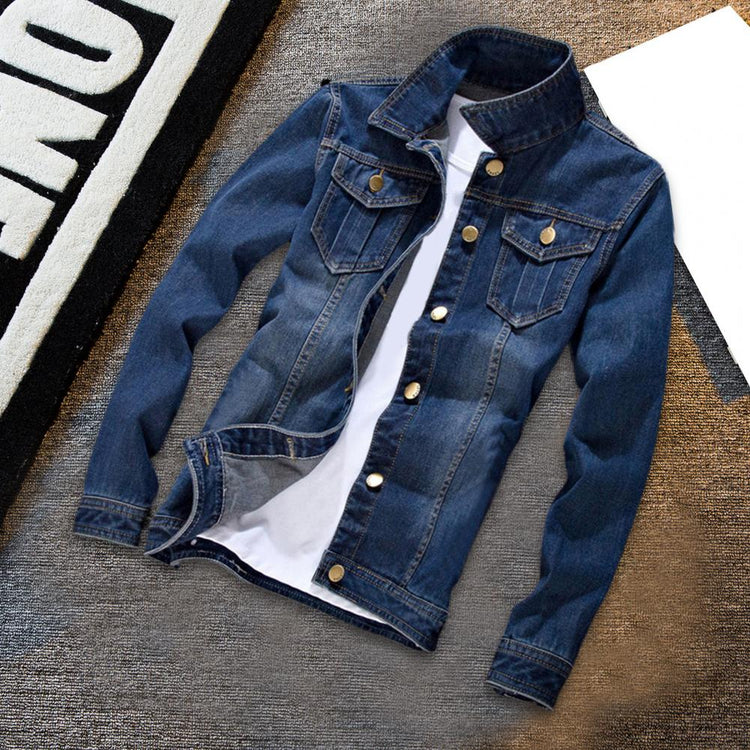 Men Jeans Jacket Stylish Pure Color Slim Fit Jeans Jacket Vintage Men Denim Jacket ShedPoundsPortal