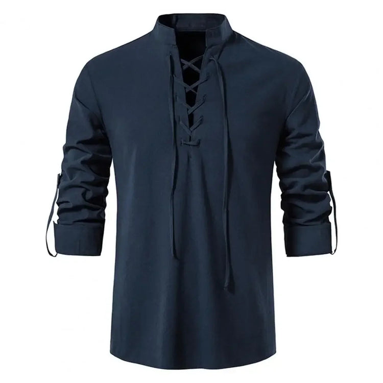 Shirt Cotton Linen Flax Tops Lace Up Long Sleeves Blouse Mens V Neck Medieval Costume Embroidery Tunic Casual Shirt ShedPoundsPortal
