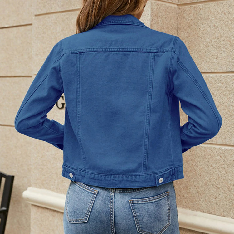2025 Trend Womens Short Denim Jacket Classic Long Sleeve Boyfriend Jean Jacket Slim Fit Button Down Lapel Denim Coat Outwear ShedPoundsPortal