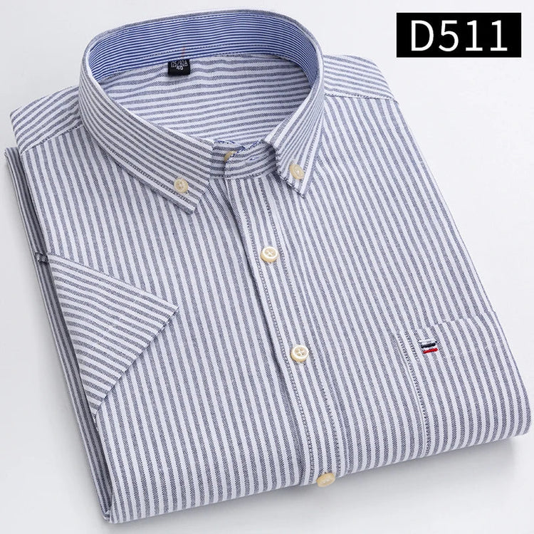 Cotton Fabric Breathable Men Oxford Short Sleeve Summer Plaid Striped Male Shirt Business Regular Fit Oversized Clothes ShedPoundsPortal