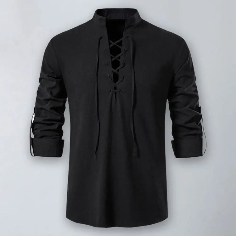 Shirt Cotton Linen Flax Tops Lace Up Long Sleeves Blouse Mens V Neck Medieval Costume Embroidery Tunic Casual Shirt ShedPoundsPortal