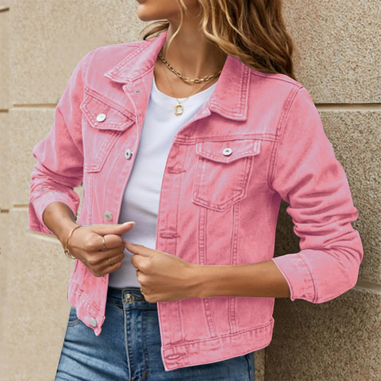 2025 Trend Womens Short Denim Jacket Classic Long Sleeve Boyfriend Jean Jacket Slim Fit Button Down Lapel Denim Coat Outwear ShedPoundsPortal