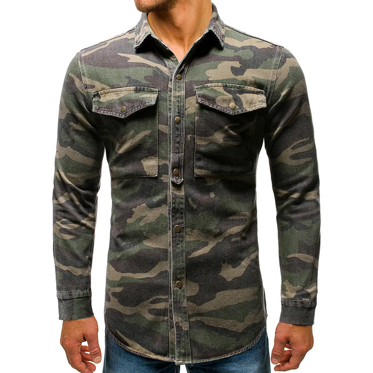 Men Shirts Coats Tops Camouflage Shirt Turn Down Collar Full Sleeve Single Breasted Casual Splice Regular Button Autumn ShedPoundsPortal