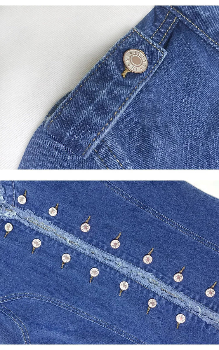 Short Jacket Denim Suit Coat Single-Breasted Stand-up Collar Thin Autumn Jackets Outwear Women Ripped ShedPoundsPortal