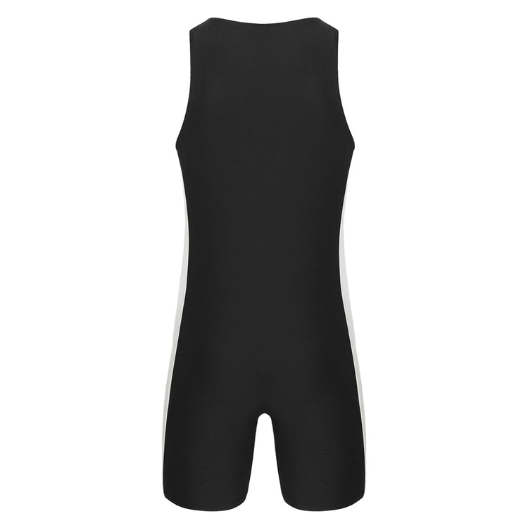 Mens Swimwear One-piece Wetsuit Swimming Bathing Suit Round Neck Sleeveless Side Shorts Bodysuit Triathlon Front Zipper Swimsuit ShedPoundsPortal