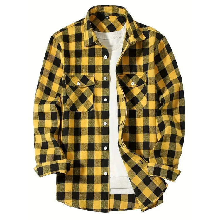 Mens Shirts Single Breaste Classic Plaid Smart Casual Flannel Shirt Long Sleeved Chest Two Pockets Design Spring Autumn Men Tops ShedPoundsPortal