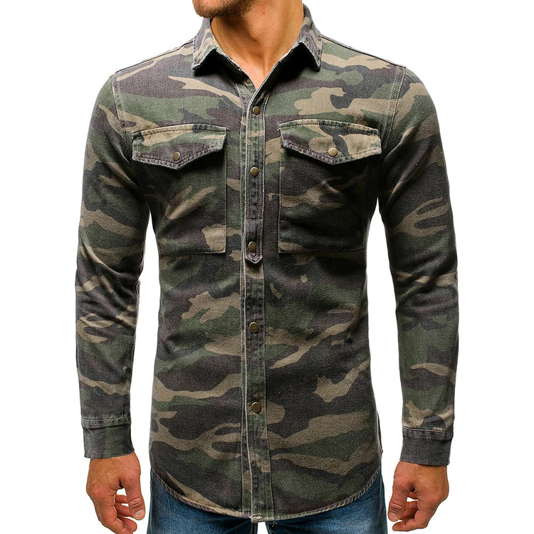 Men Shirts Coats Tops Camouflage Shirt Turn Down Collar Full Sleeve Single Breasted Casual Splice Regular Button Autumn ShedPoundsPortal