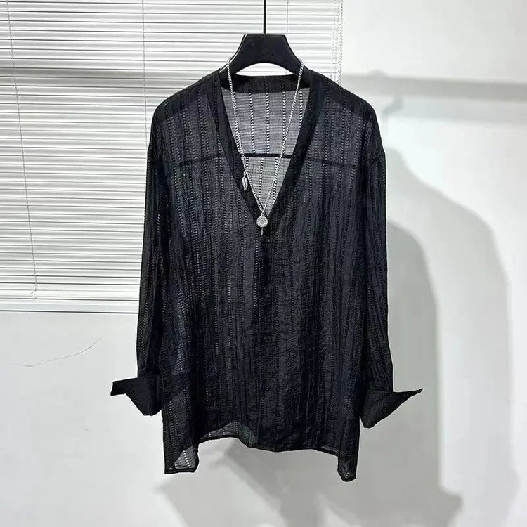Mens Shirts Spring New Fashion Lace Long Sleeve Loose Casual T-shirt for Men ShedPoundsPortal