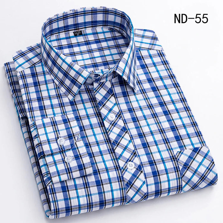 New Cotton Plaid Shirts For Man Long Sleeve Single Pocket Regular Fit Soft Easy Care Classic Dress Casual Shirts Man Clothing ShedPoundsPortal