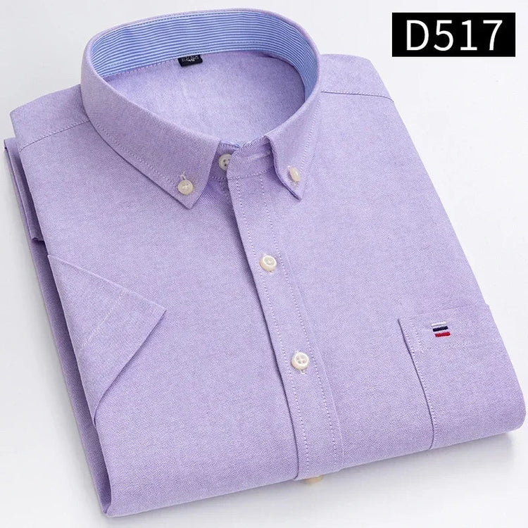 Cotton Fabric Breathable Men Oxford Short Sleeve Summer Plaid Striped Male Shirt Business Regular Fit Oversized Clothes ShedPoundsPortal