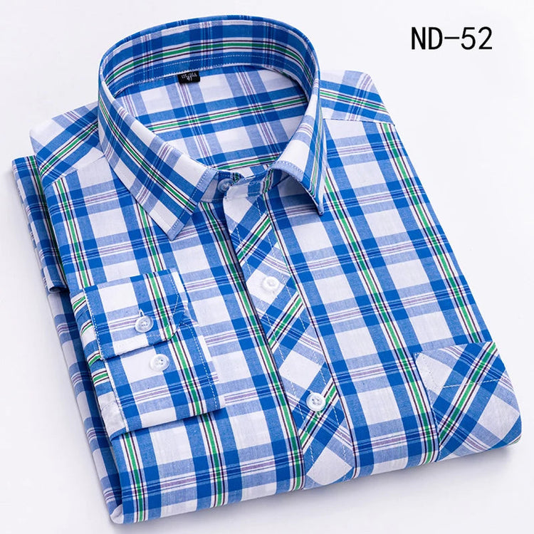 New Cotton Plaid Shirts For Man Long Sleeve Single Pocket Regular Fit Soft Easy Care Classic Dress Casual Shirts Man Clothing ShedPoundsPortal