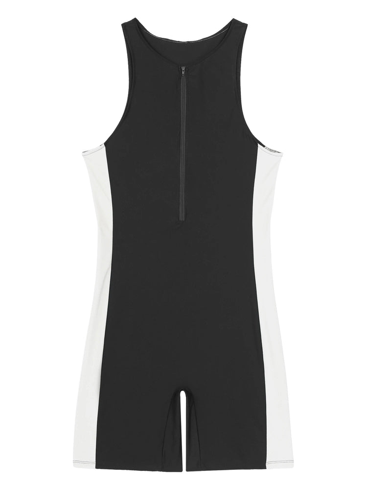 Mens Swimwear One-piece Wetsuit Swimming Bathing Suit Round Neck Sleeveless Side Shorts Bodysuit Triathlon Front Zipper Swimsuit ShedPoundsPortal
