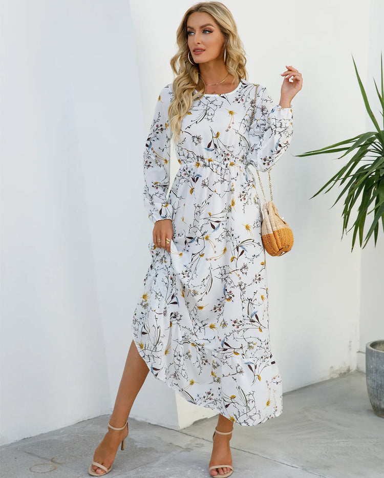 Women Eid Muslim Dresses Tight Waist O Neck Ruffles Spliced Casual Vestidos Flowers Dress Dubai Kaftan Islam Morocco Arab ShedPoundsPortal