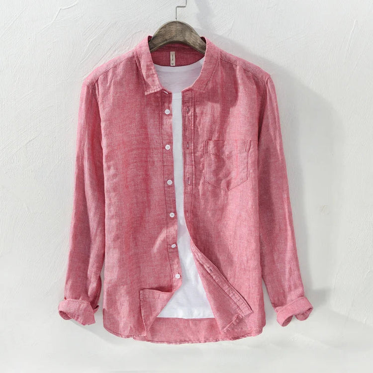 Mens Cotton Linen Shirt Breathable Casual Solid Colors Loose Turn-down Collar Long Sleeve Button Down Blouse Tops Shirts For Man ShedPoundsPortal
