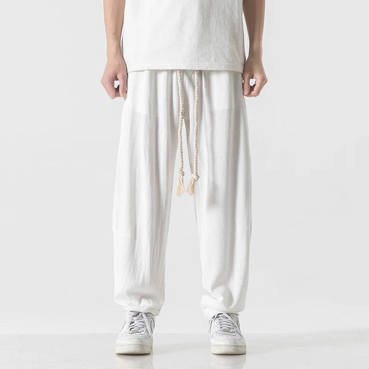 Mens Cotton Linen Pants Mens Summer Breathable Solid Color Harem Pants Male Streetwear White Trousers Men Ankle-Length Pants ShedPoundsPortal