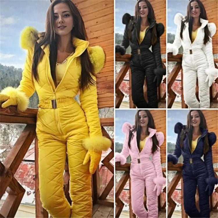 Thickened Cotton Padded Ski Jumpsuit Waterproof Winter Warm Ski Jacket Ice Snow Sports Jumpsuit Coat Zipper Closure Ski Suit ShedPoundsPortal